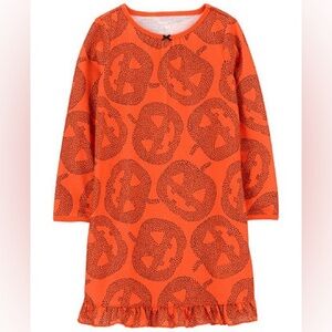 Carter’s Pumpkin Jack-O’-Lantern Toddler Girls‎ Long Sleeve Ruffle Nightgown NWT